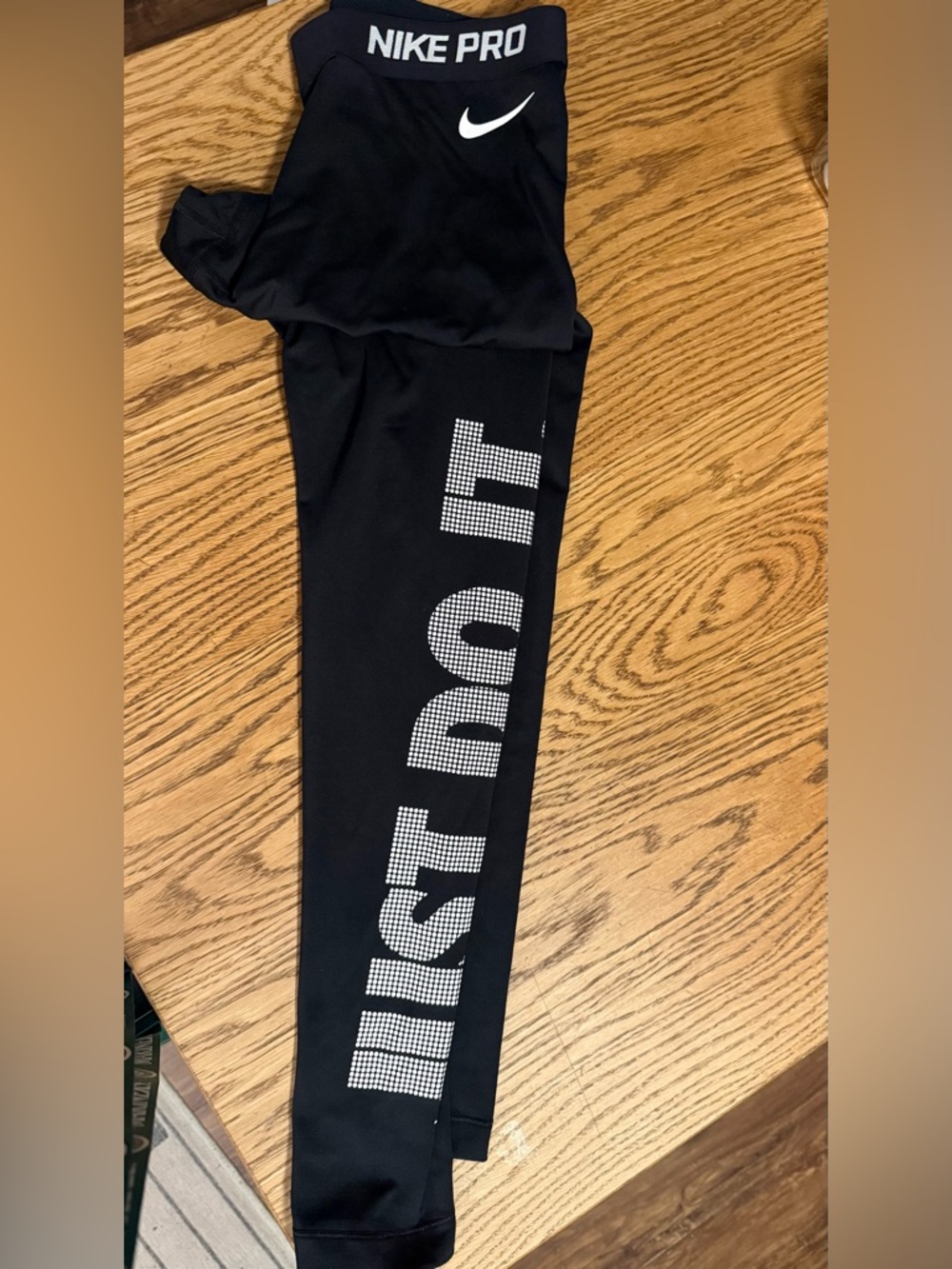 Nike Black fleece lined Leggings with Silver Rhinestone "JUST DO IT" medium